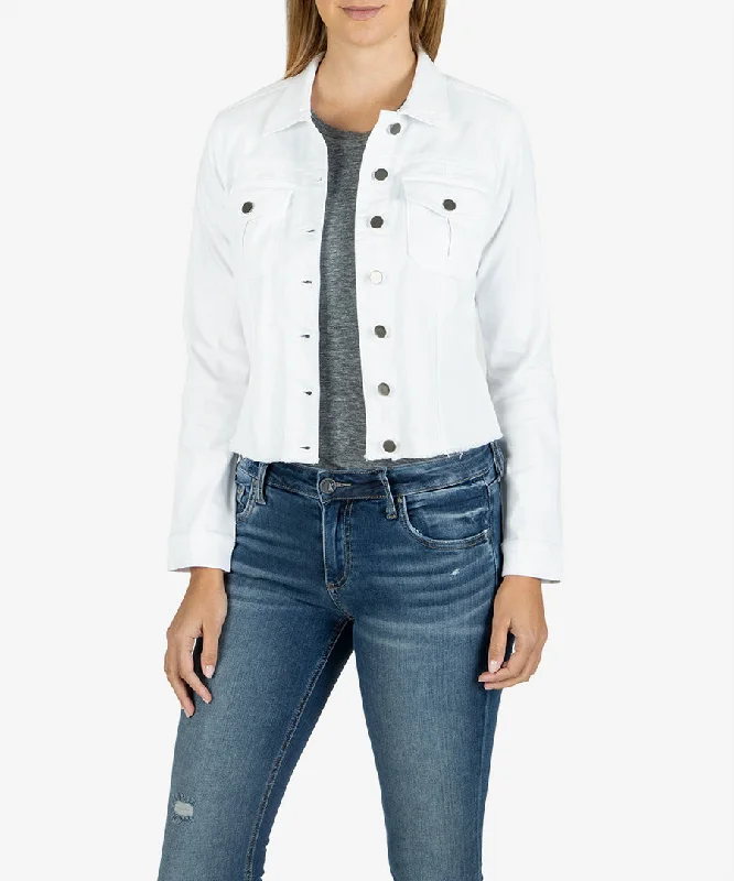 Kara White Denim Jacket Belted Jacket Elasticated Jacket Padded Jacket
