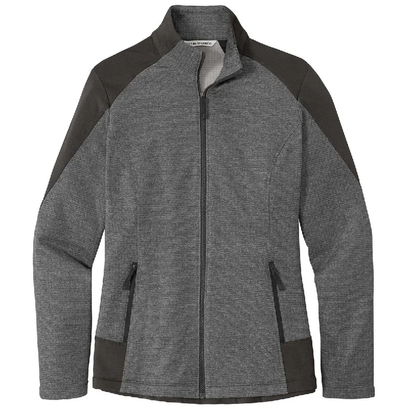 Port Authority Women's Grey Smoke Heather/Grey Smoke Grid Fleece Jacket Insulated Jacket Fitted Jacket Loose Jacket Port Authority Women's Grey Smoke Heather/Grey Smoke Grid Fleece Jacket Insulated Jacket Fitted Jacket Loose Jacket