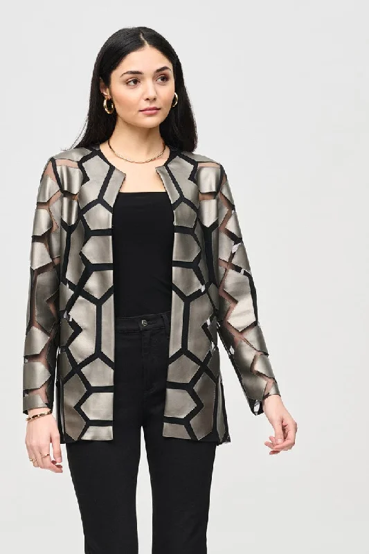 Laser-Cut Leatherette on Mesh Jacket - Gunmetal and Black Rayon Jacket Velvet Jacket Corduroy Jacket Laser-Cut Leatherette on Mesh Jacket - Gunmetal and Black Rayon Jacket Velvet Jacket Corduroy Jacket