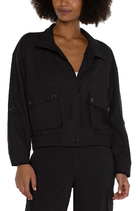 Liverpool Utility Jacket with Cinch Hem (Black) Snapped Jacket Toggled Jacket Drawstring Jacket Liverpool Utility Jacket with Cinch Hem (Black) Snapped Jacket Toggled Jacket Drawstring Jacket