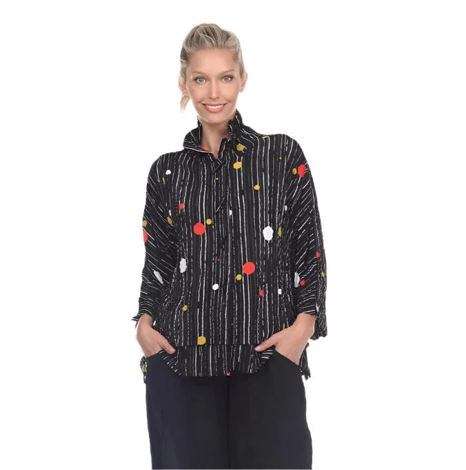 Moonlight "Dots & Stripes" High-Low Button Front Shirt/Jacket - 2694 Nylon Fabric Polyester Fabric Spandex Fabric Moonlight "Dots & Stripes" High-Low Button Front Shirt/Jacket - 2694 Nylon Fabric Polyester Fabric Spandex Fabric