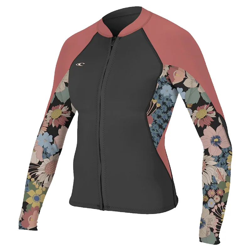 O'Neill Bahia 1.5mm Women's Front Zip Wetsuit Jacket - Black/Tearose Nylon Jacket Polyester Jacket Spandex Jacket O'Neill Bahia 1.5mm Women's Front Zip Wetsuit Jacket - Black/Tearose Nylon Jacket Polyester Jacket Spandex Jacket
