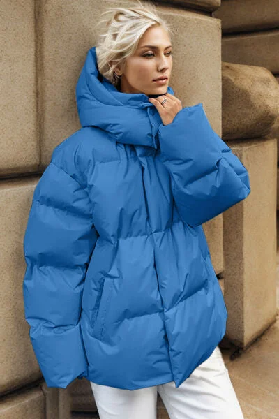 Blue Zone Planet | Pocketed Zip Up Hooded Puffer Jacket Zippered Front Buttoned Front Snap Front Blue Zone Planet | Pocketed Zip Up Hooded Puffer Jacket Zippered Front Buttoned Front Snap Front