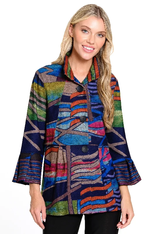 Printed Brushed Knit Jacket - Multi Insulated Jacket Fitted Jacket Loose Jacket