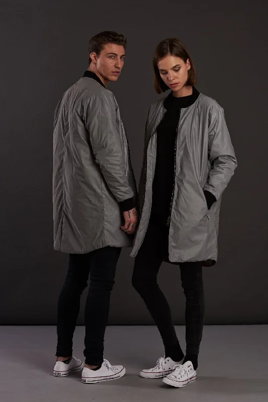 Soot and Ty Reflective Longline 3M Quilted Bomber Jacket Notch Collar Jacket Peter Pan Collar Jacket Cowl Neck Jacket Soot and Ty Reflective Longline 3M Quilted Bomber Jacket Notch Collar Jacket Peter Pan Collar Jacket Cowl Neck Jacket