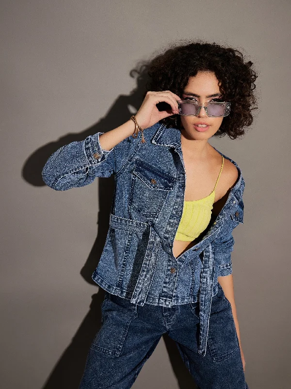 Women Classic Blue Denim Belted Jacket Faux Fur Jacket Real Fur Jacket Shearling Jacket Women Classic Blue Denim Belted Jacket Faux Fur Jacket Real Fur Jacket Shearling Jacket