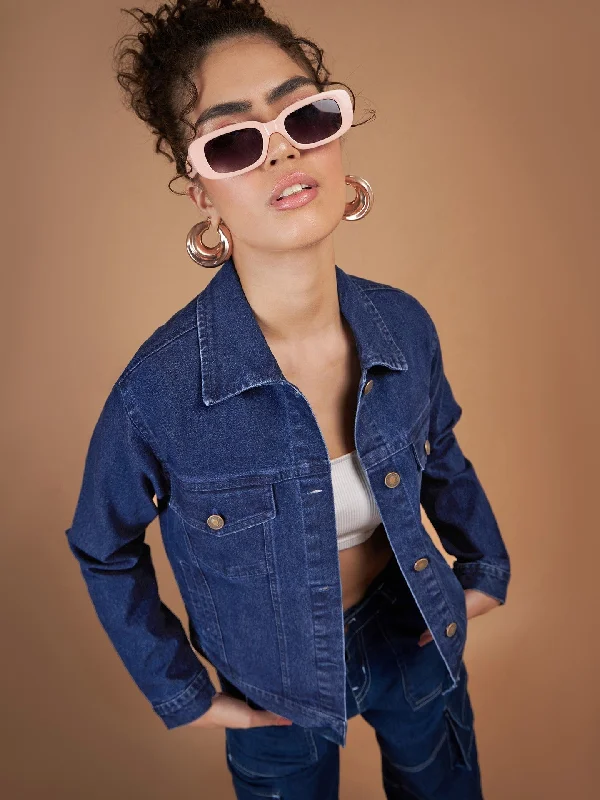 Women Classic Blue Denim Regular Jacket Chenille Fabric Brocade Fabric Lace Fabric