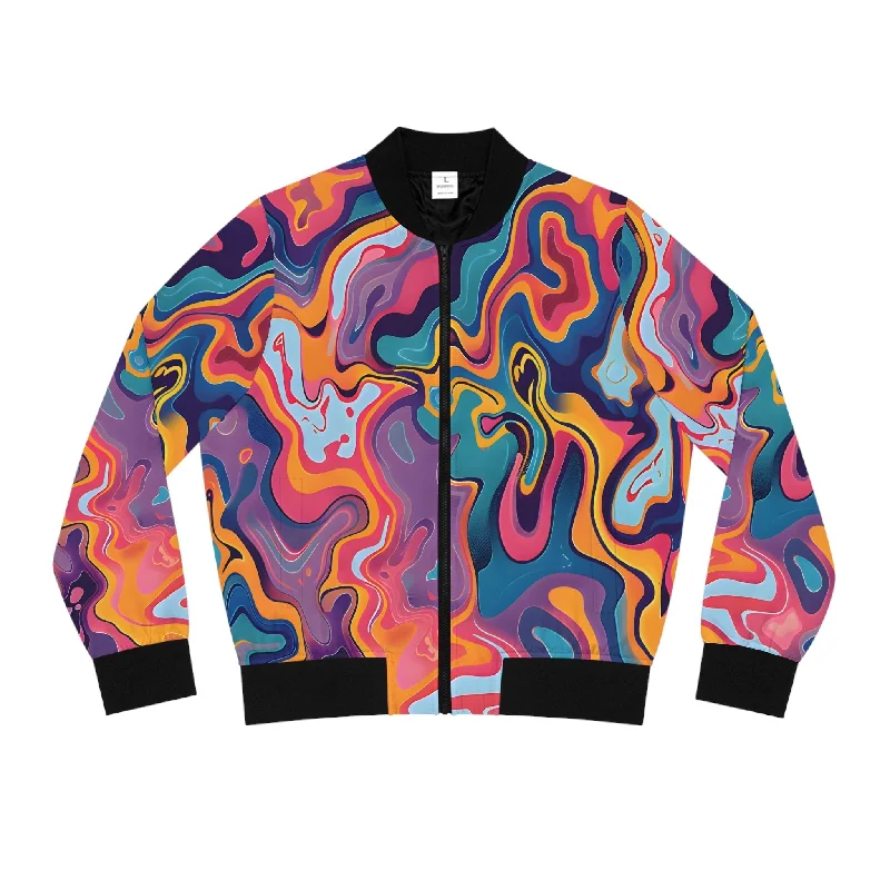 Women's Psychedelic Peach Lilac Bomber Jacket Satin Fabric Silk Fabric Chiffon Fabric Women's Psychedelic Peach Lilac Bomber Jacket Satin Fabric Silk Fabric Chiffon Fabric