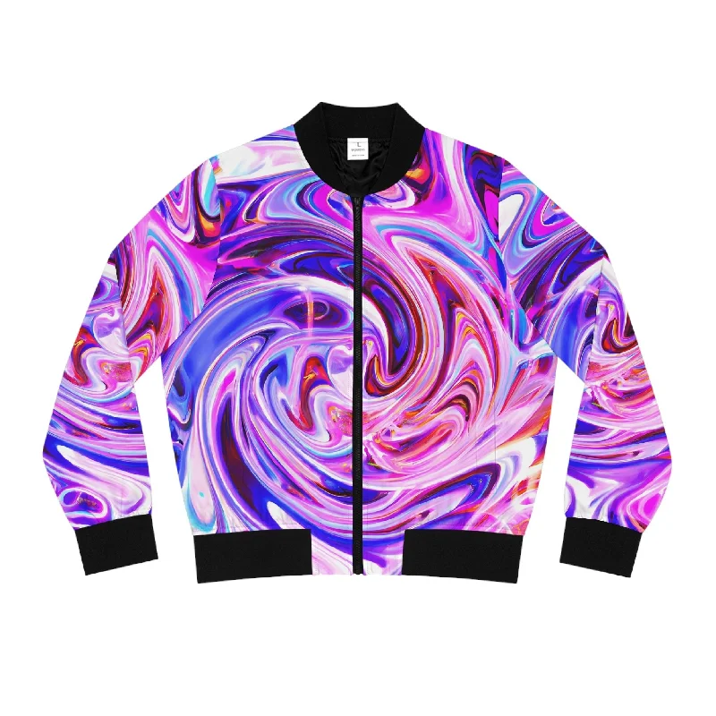 Women's Psychedelic Purple Swirl Bomber Jacket Denim Fabric Leather Fabric Suede Fabric Women's Psychedelic Purple Swirl Bomber Jacket Denim Fabric Leather Fabric Suede Fabric