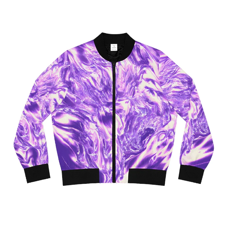 Women's Vaporous Lavender Mist Bomber Jacket Faux Fur Fabric Real Fur Fabric Shearling Fabric