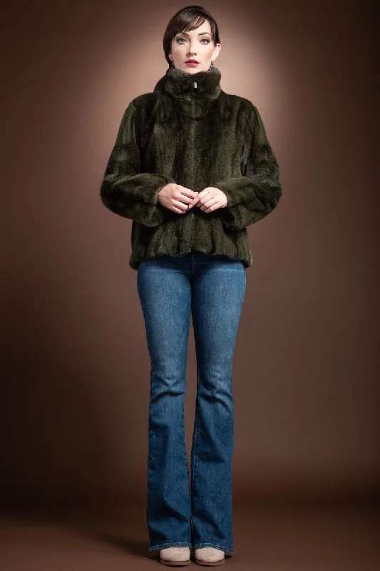 Hunter Green Cross Mink Fur Jacket Denim Jacket Leather Jacket Suede Jacket