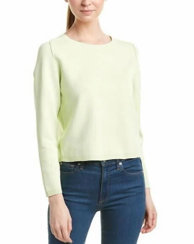 Alex Pullover Stretch Knit Sweater In Green Mesh Fabric Canvas Fabric Denim Fabric