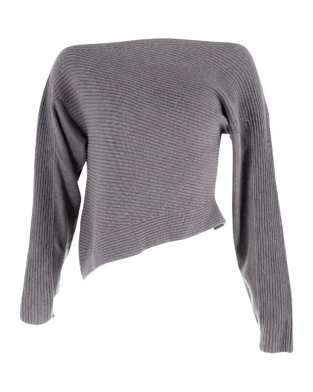Alexander Wang Off Shoulder Sweater in Grey Cotton Toggled Drawstring Belted
