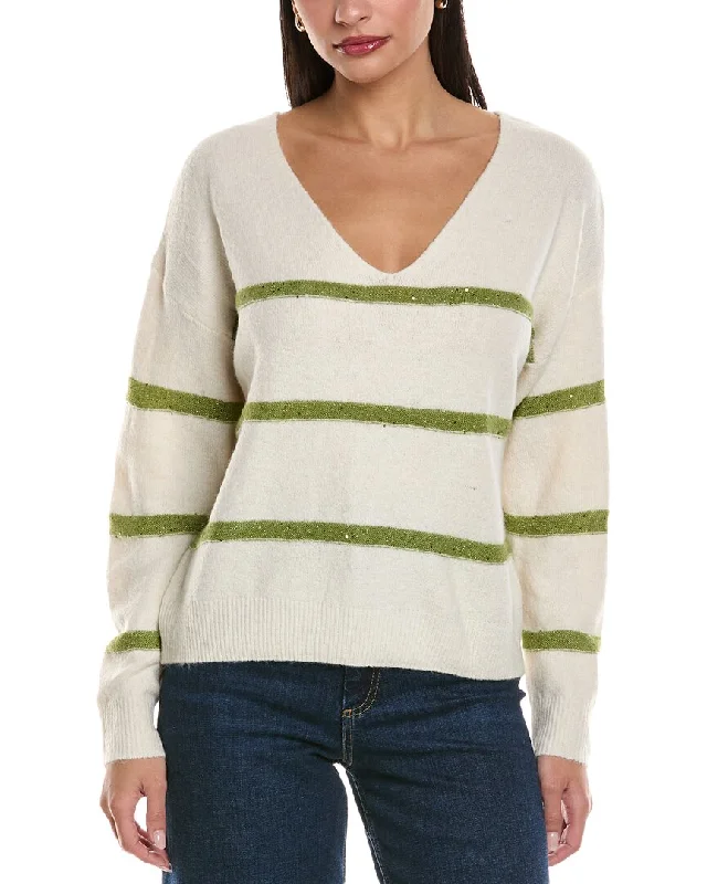 ANNA KAY Kelly Moi Striped Cashmere-Blend Sweater Front Pockets Side Pockets Patch Pockets