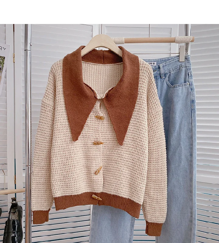 Baby collar Vintage ox horn button cardigan sweater  6203 Zippered Buttoned Snapped