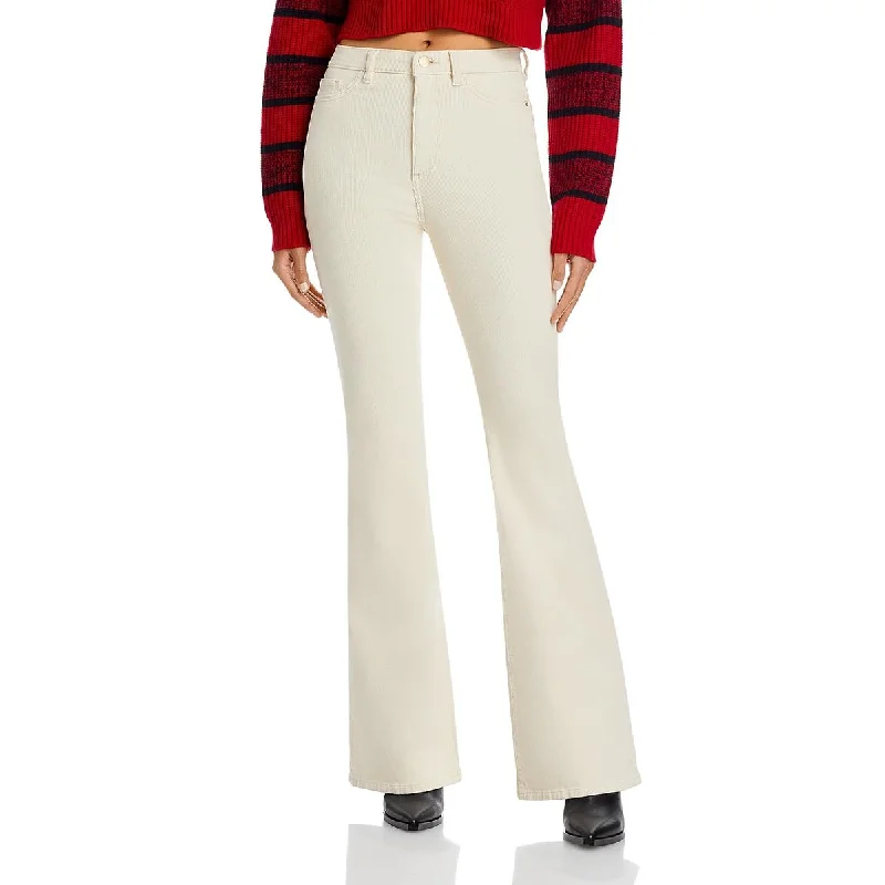 Womens High Rise Ribbed Bootcut Jeans Fashionable Mom Jeans
