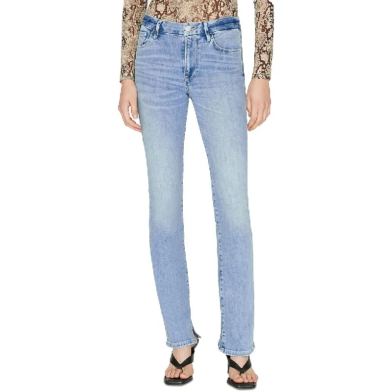 Womens Mid-Rise Side Slit Bootcut Jeans Trendy Layered Pocket Jeans