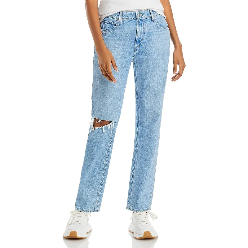Womens High Rise Distressed Straight Leg Jeans Fashionable Raw Edge Jeans