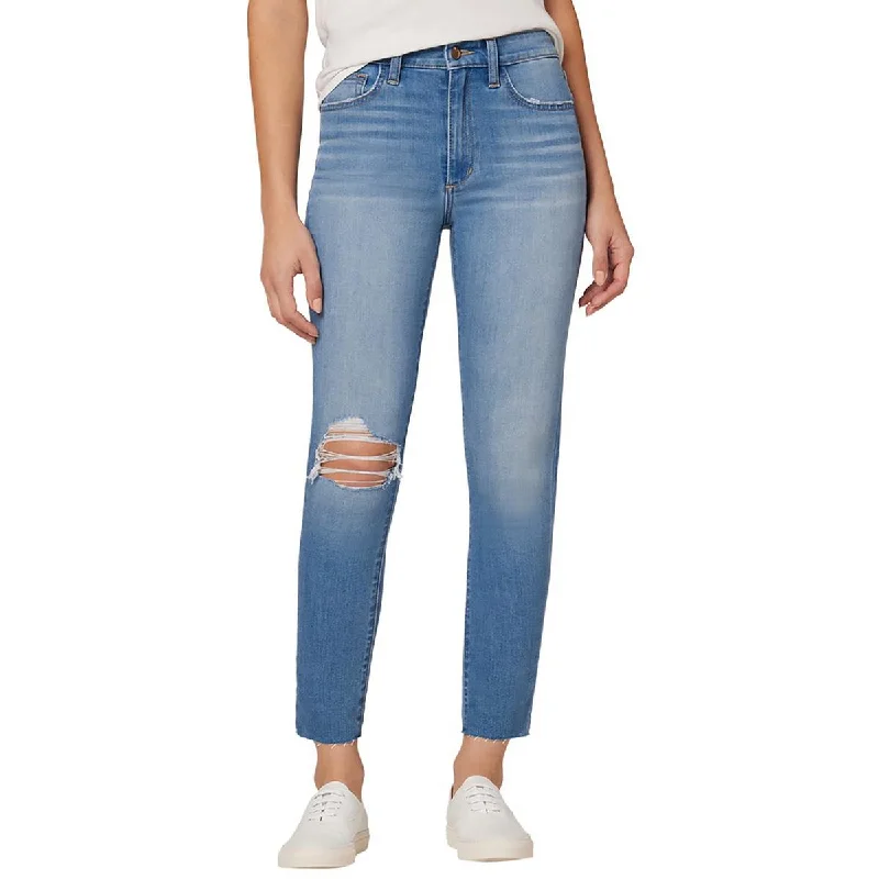 Womens Raw Hem Destroyed Boyfriend Jeans Stylish Stone-Wash Denim Jeans