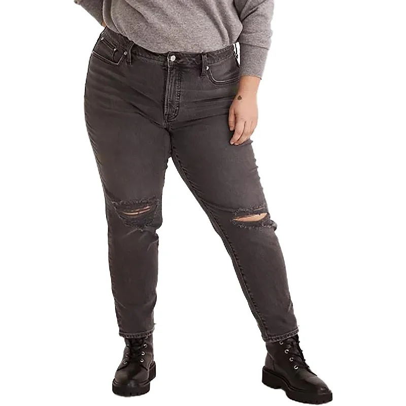 Plus The Perfect Vintage Womens High-Rise Destroyed Skinny Jeans Trendy Button-Up High-Waist Jeans