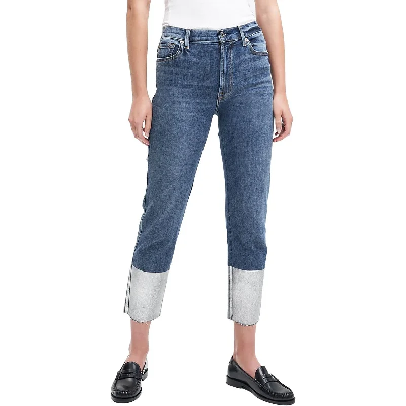 Bair Authentic  Womens High Waist Cropped Straight Leg Jeans Elegant Wide-Leg Jeans