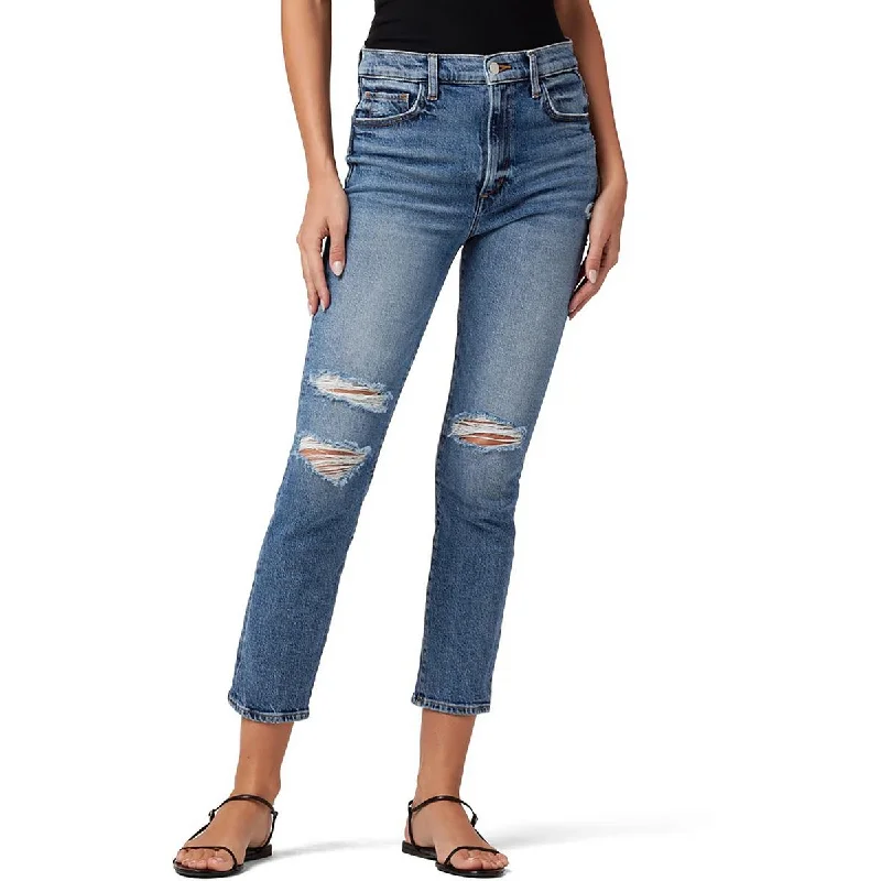 The Luna Womens High-Rise Crop Cigarette Jeans Trendy Colored Denim Jeans