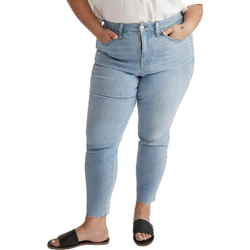 Plus Womens High-Rise Cropped Skinny Jeans Comfortable Flare Leg Jeans