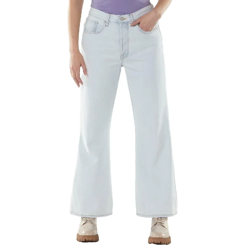 Womens High-Rise Light Wash Flare Jeans Stylish Paperbag Waist Denim