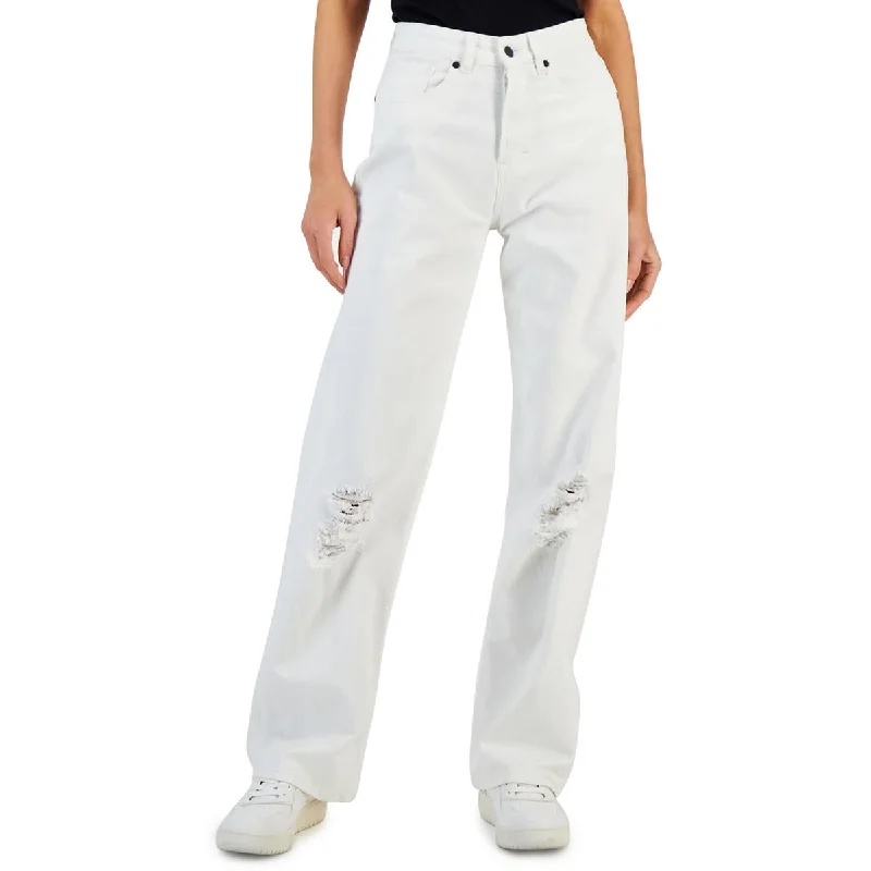 Womens Solid High Rise Wide Leg Jeans Classic Button Fly Jeans