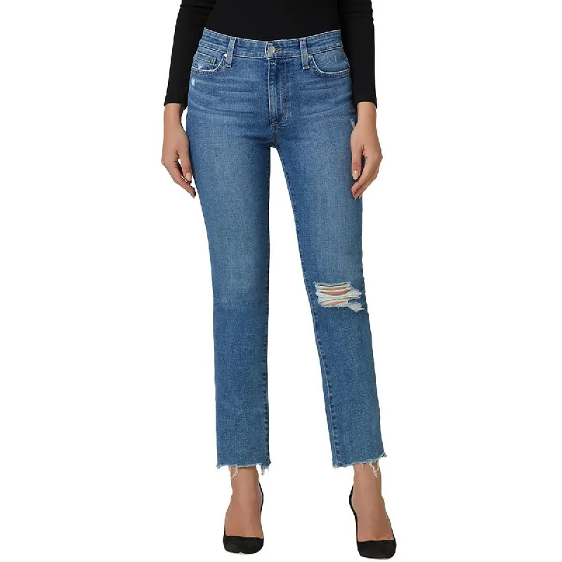 Womens Boyfriend Distressed Cropped Jeans Fashionable White Denim Jeans