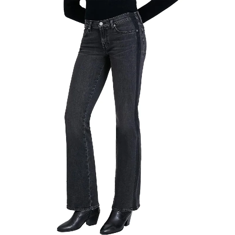 Womens Low-Rise Whisker Wash Bootcut Jeans Elegant Wide-Leg Jeans
