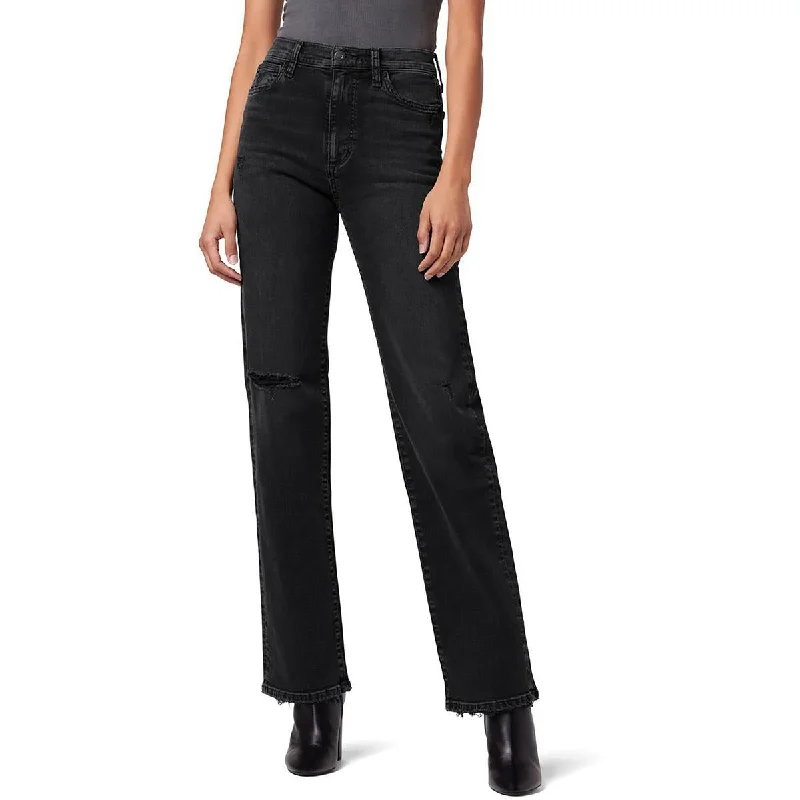 Womens High-Rise Distressed Wide Leg Jeans Trendy Flared Leg Jeans
