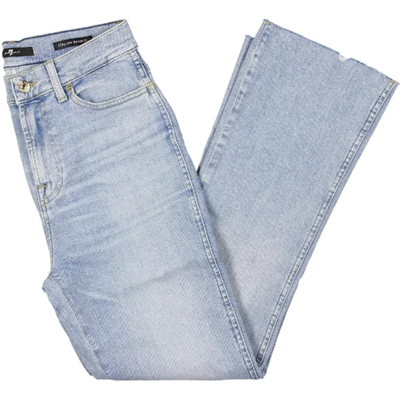 Womens Raw Hem Slim Kick Flare Jeans Comfortable Ankle Jeans