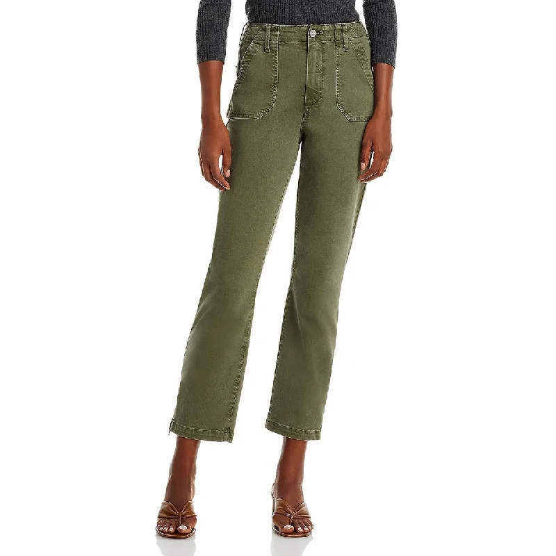 Womens High Rise Cropped Straight Leg Jeans Fashionable Raw Hem Bootcut Jeans