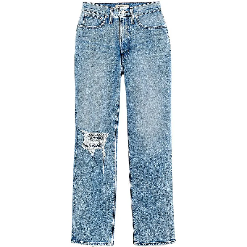 The Perfect Vintage Womens High Rise Ripped Straight Leg Jeans Chic Faded Blue Jeans The Perfect Vintage Womens High Rise Ripped Straight Leg Jeans Chic Faded Blue Jeans