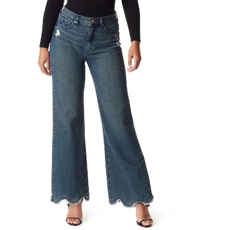 Codie Womens High Rise Raw Hem Wide Leg Jeans Stylish High-Waist Skinny Denim