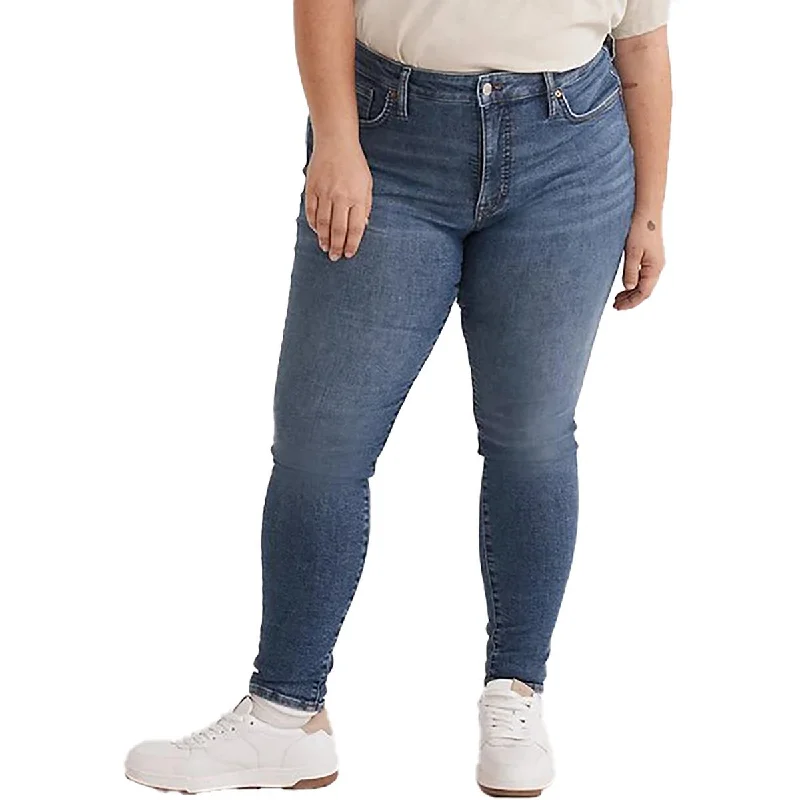Plus Womens Mid-Rise Ankle Skinny Jeans Classic Blue Denim Jeans