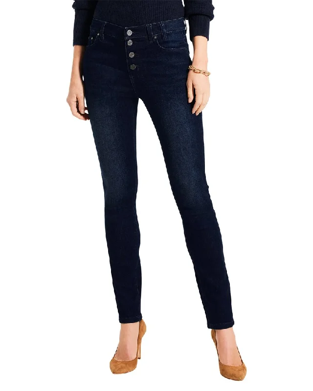 Nic+Zoe Button Fly Slim Jean Chic Rip-Detail High-Waist Jeans