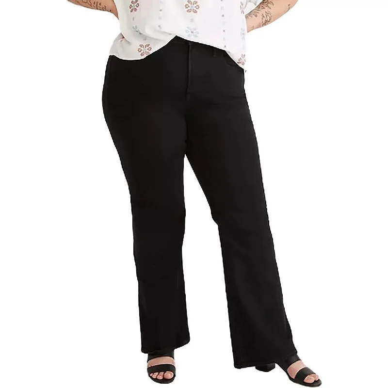 Plus Womens Mid-Rise Stretch Flare Jeans Fashionable Raw Edge Jeans
