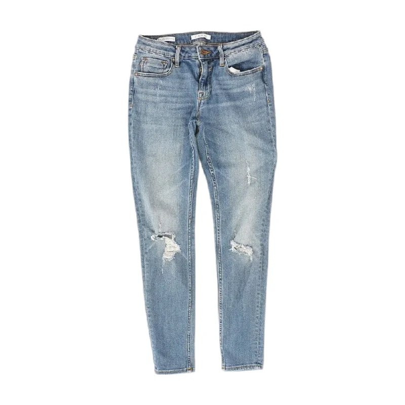 Blue Solid Jeans Chic Rolled Cuff Denim Jeans