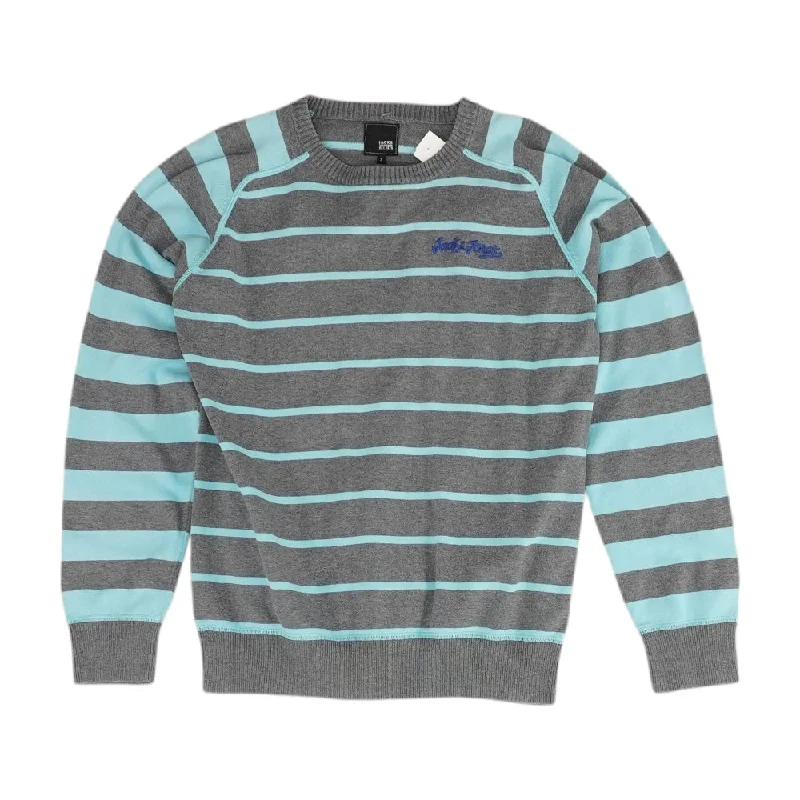 Blue Striped Pullover Sweater Open Front Closed Front Wrap Front