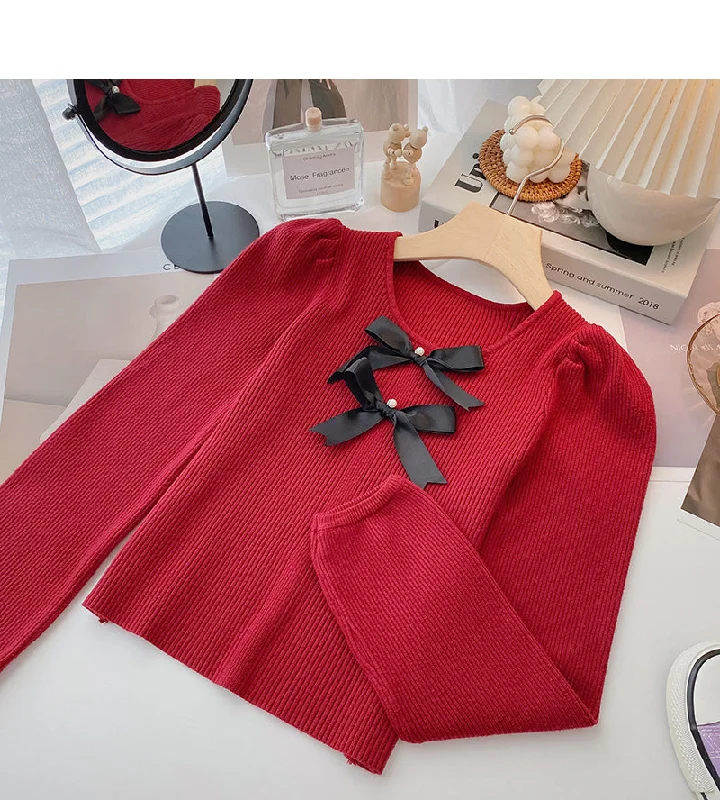 Bow Vintage French sweater slim long sleeve top 6524 Beaded Sweater Sequined Faux Fur Bow Vintage French sweater slim long sleeve top 6524 Beaded Sweater Sequined Faux Fur
