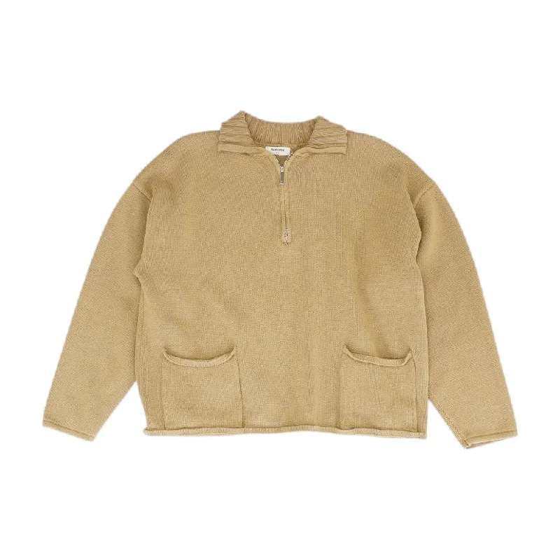 Brown Solid 1/4 Zip Sweater Transparent Opaque Sheer