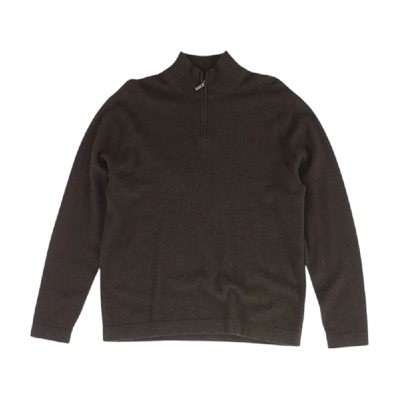 Brown Solid 1/4 Zip Sweater Glossy Satin Silk