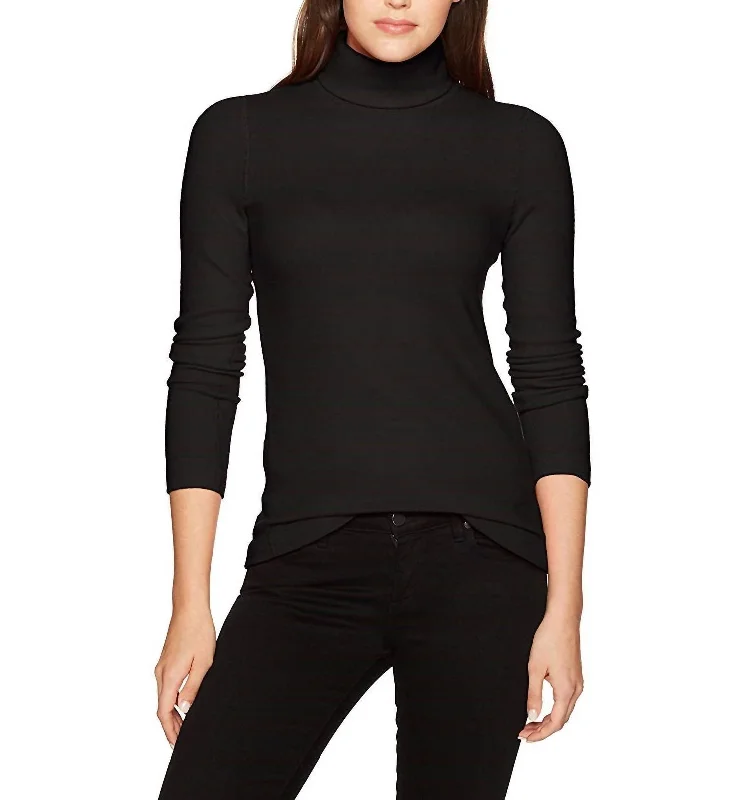 Brushed Turtleneck Sweater In Black Striped Floral Plaid