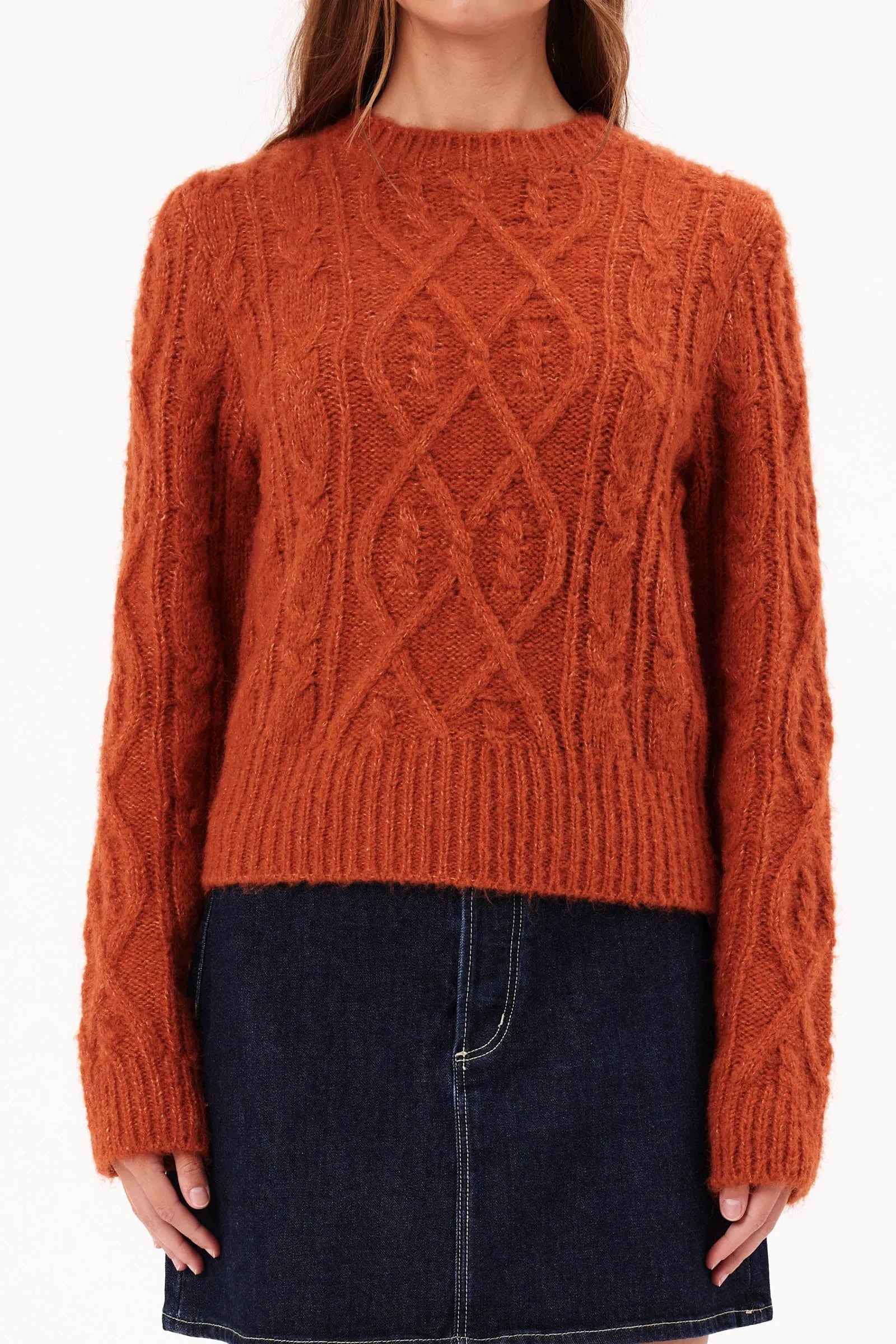 Cable Knit Sweater | Rust Fitted Slim Tailored