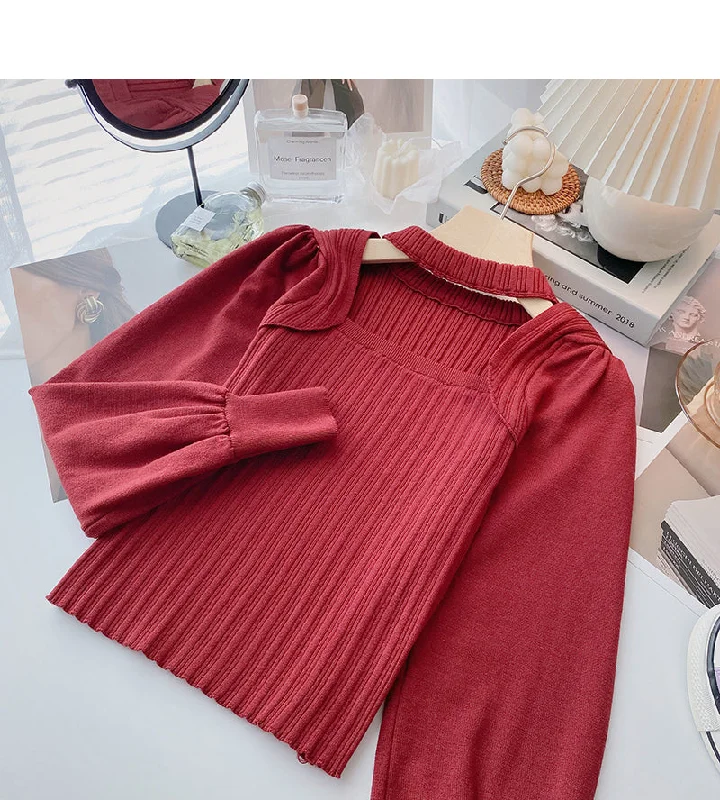 Careful machine hollowed out square neck sweater Lantern Sleeve Top 6516 Mesh Fabric Canvas Fabric Denim Fabric Careful machine hollowed out square neck sweater Lantern Sleeve Top 6516 Mesh Fabric Canvas Fabric Denim Fabric