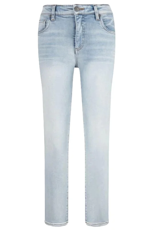 Catherine High Rise Straight Leg Jeans In Washed Blue Fashionable Raw Hem Bootcut Jeans