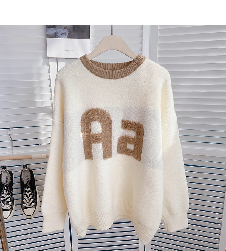 Contrast round neck jacquard flocking letter sweater 6173 Satin Fabric Silk Fabric Chiffon Fabric Contrast round neck jacquard flocking letter sweater 6173 Satin Fabric Silk Fabric Chiffon Fabric