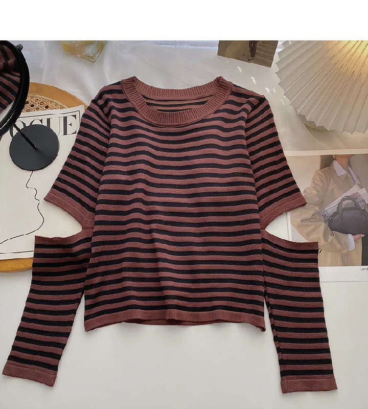 Design sense hollowed out long sleeve sweater slim striped top 6602 Elasticated Padded Insulated Design sense hollowed out long sleeve sweater slim striped top 6602 Elasticated Padded Insulated